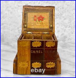 Vintage Traditional Wood Inlaid Smokers Advertising Cigarette Dispenser Box