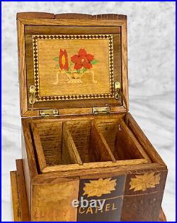 Vintage Traditional Wood Inlaid Smokers Advertising Cigarette Dispenser Box