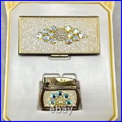 Vintage Trickettes by Wiesner of Miami Gold Tone Lighter & Cigarette Compact Box