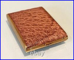 Vintage Unused Leather Covered Gold Tone Fancy Cigarette Card Holder Case