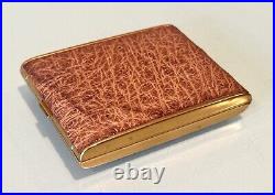 Vintage Unused Leather Covered Gold Tone Fancy Cigarette Card Holder Case