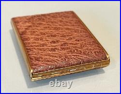 Vintage Unused Leather Covered Gold Tone Fancy Cigarette Card Holder Case