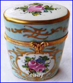 Vintage Very Rare Limoges France Cigarettes Case Porcelain Sky Blue Gold Flowers