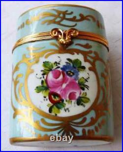 Vintage Very Rare Limoges France Cigarettes Case Porcelain Sky Blue Gold Flowers