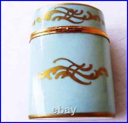 Vintage Very Rare Limoges France Cigarettes Case Porcelain Sky Blue Gold Flowers