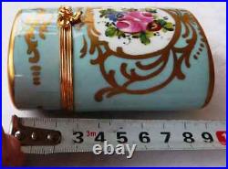 Vintage Very Rare Limoges France Cigarettes Case Porcelain Sky Blue Gold Flowers