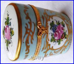 Vintage Very Rare Limoges France Cigarettes Case Porcelain Sky Blue Gold Flowers