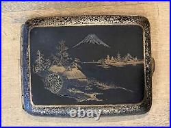 Vintage WWII Era Japanese Damascene Komai Cigarette Case Mount Fuji