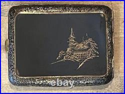 Vintage WWII Era Japanese Damascene Komai Cigarette Case Mount Fuji