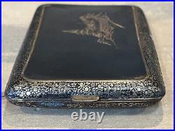 Vintage WWII Era Japanese Damascene Komai Cigarette Case Mount Fuji