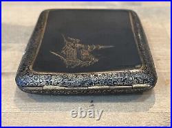 Vintage WWII Era Japanese Damascene Komai Cigarette Case Mount Fuji