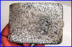 Vintage Yokohama Japan Silver Carved Flowers Cigarette Case / Holder Engraved