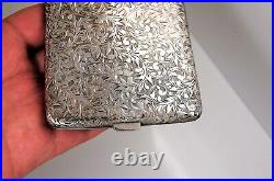 Vintage Yokohama Japan Silver Carved Flowers Cigarette Case / Holder Engraved