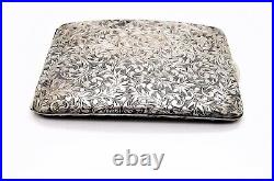 Vintage Yokohama Japan Silver Carved Flowers Cigarette Case / Holder Engraved