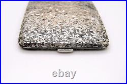 Vintage Yokohama Japan Silver Carved Flowers Cigarette Case / Holder Engraved