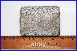 Vintage Yokohama Japan Silver Carved Flowers Cigarette Case / Holder Engraved