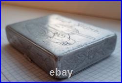 Vintage aluminum handmade cigarette case, WWII period