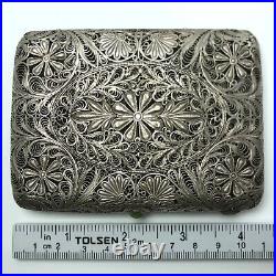 Vintage cigarette case Filigree card holder Silver snuff box Antique scan ORIGIN