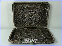 Vintage cigarette case Filigree card holder Silver snuff box Antique scan ORIGIN