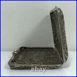 Vintage cigarette case Filigree card holder Silver snuff box Antique scan ORIGIN