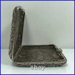 Vintage cigarette case Filigree card holder Silver snuff box Antique scan ORIGIN