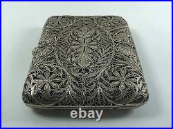 Vintage cigarette case Filigree card holder Silver snuff box Antique scan ORIGIN