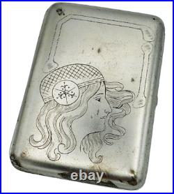 Vintage flapper girl cigarette business card case plated holder vintage fashion