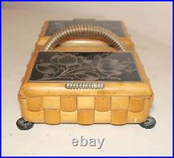 Vintage handmade wood sterling glass Folk Art smoking cigarette box case caddy