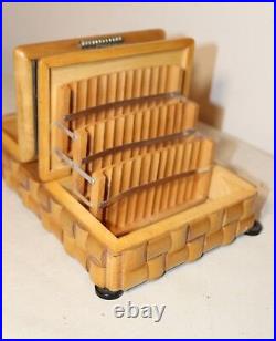 Vintage handmade wood sterling glass Folk Art smoking cigarette box case caddy