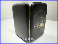 Vintage japanese damascene mount fuji silver & 24 kt inlaid small cigarette case