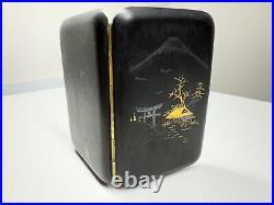 Vintage japanese damascene mount fuji silver & 24 kt inlaid small cigarette case