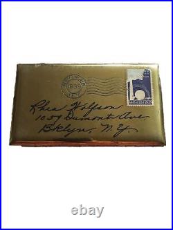 Vintage letterhead cigarette case brass Circa 1939 Worlds Fair Stamped