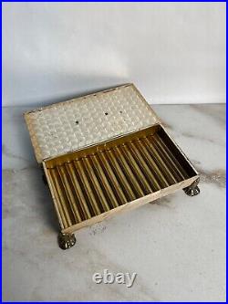 Vintage ronsom silver plate tabletop cigarette case box with lion feet