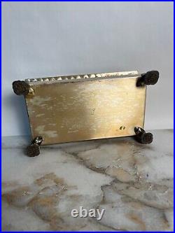 Vintage ronsom silver plate tabletop cigarette case box with lion feet