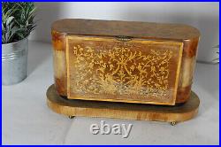 Vintage wood marquetry inlay cigarette case dispenser box music ballerina