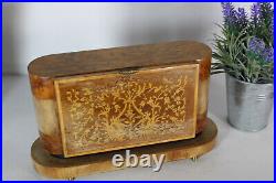 Vintage wood marquetry inlay cigarette case dispenser box music ballerina