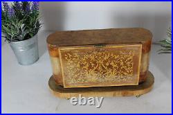 Vintage wood marquetry inlay cigarette case dispenser box music ballerina