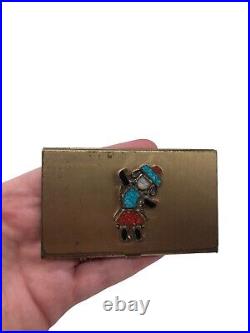 Vtg Dancing Zuni Cigarette Case Compact Mexican Southwestern Kachina Inlay