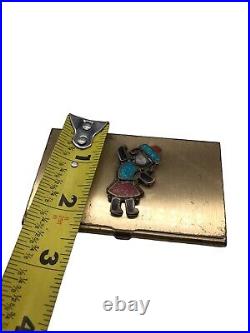 Vtg Dancing Zuni Cigarette Case Compact Mexican Southwestern Kachina Inlay