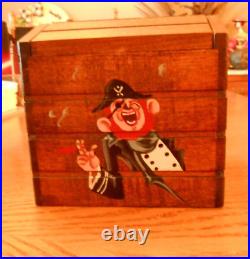 Vtg Hand-Painted Pirate Wood Treasure Chest Mechanical Cigarette Dispenser Works