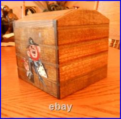 Vtg Hand-Painted Pirate Wood Treasure Chest Mechanical Cigarette Dispenser Works