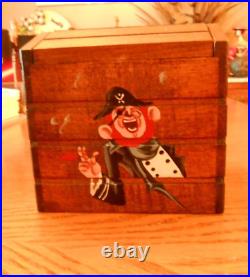 Vtg Hand-Painted Pirate Wood Treasure Chest Mechanical Cigarette Dispenser Works