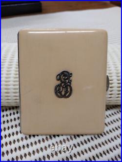 Vtg Ivory Colored Celluloid Marcasite Cigarette Case Made France WW2 Sweetheart