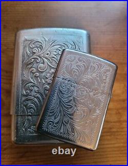 Vtg Park Industries Aluminum Slide Top Cigarette Case & Matching Zippo Lighter