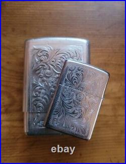 Vtg Park Industries Aluminum Slide Top Cigarette Case & Matching Zippo Lighter