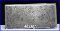 Vtg Signed E. C. Sterling Silver 935 Chased Chinese Dragon Motif Cigarette Case