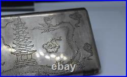 Vtg Signed E. C. Sterling Silver 935 Chased Chinese Dragon Motif Cigarette Case