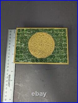 Vtg midcentury brass Mosaic glass tile Mexico cigarette box Aztec ashtray lot