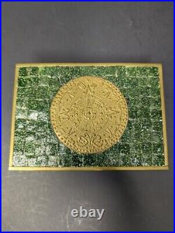 Vtg midcentury brass Mosaic glass tile Mexico cigarette box Aztec ashtray lot