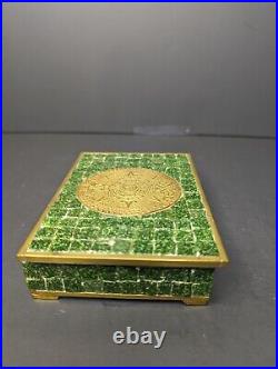 Vtg midcentury brass Mosaic glass tile Mexico cigarette box Aztec ashtray lot